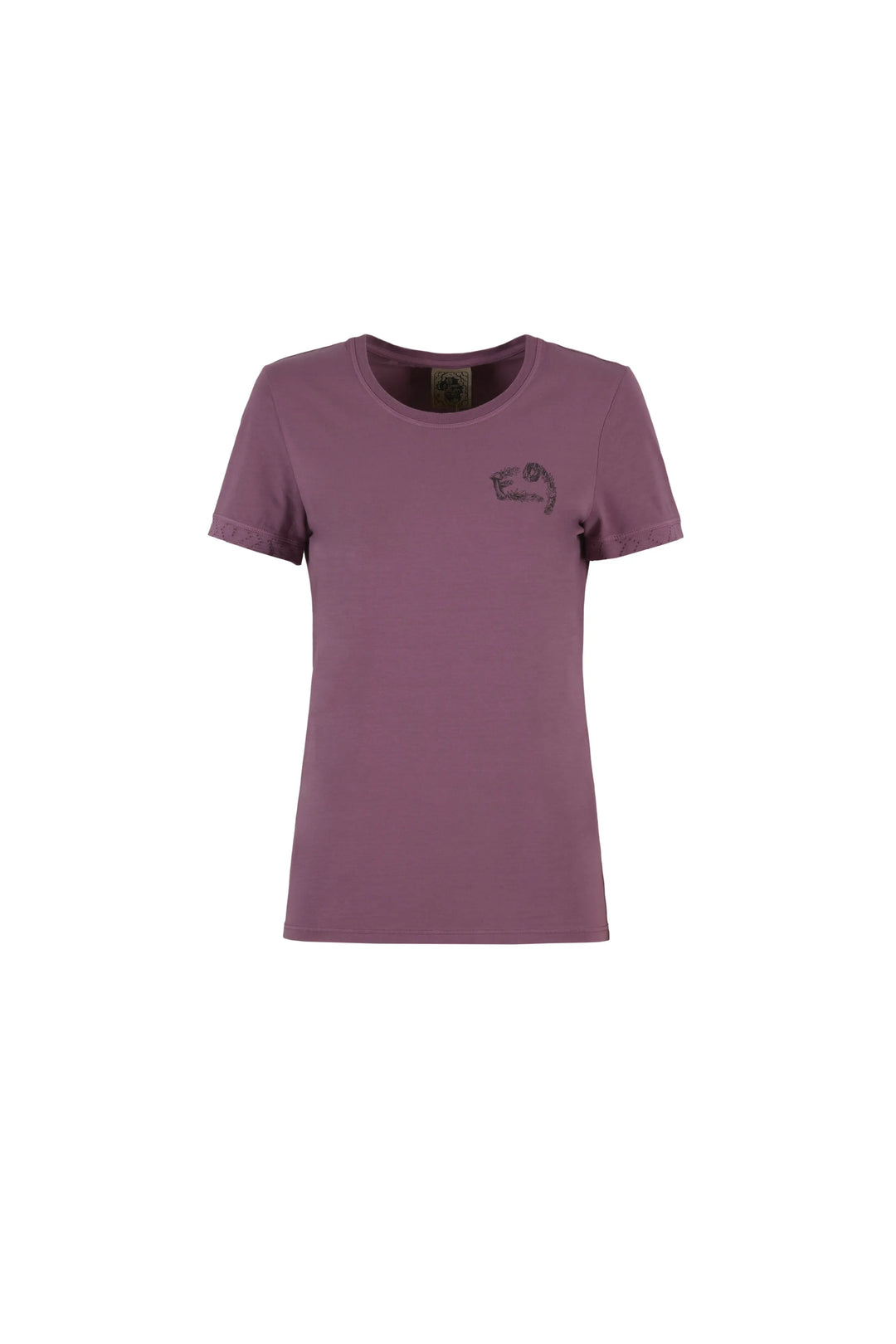 Purple t-shirt with a logo on a white background