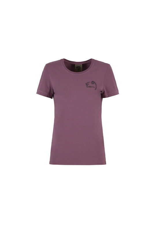 Purple t-shirt with a logo on a white background