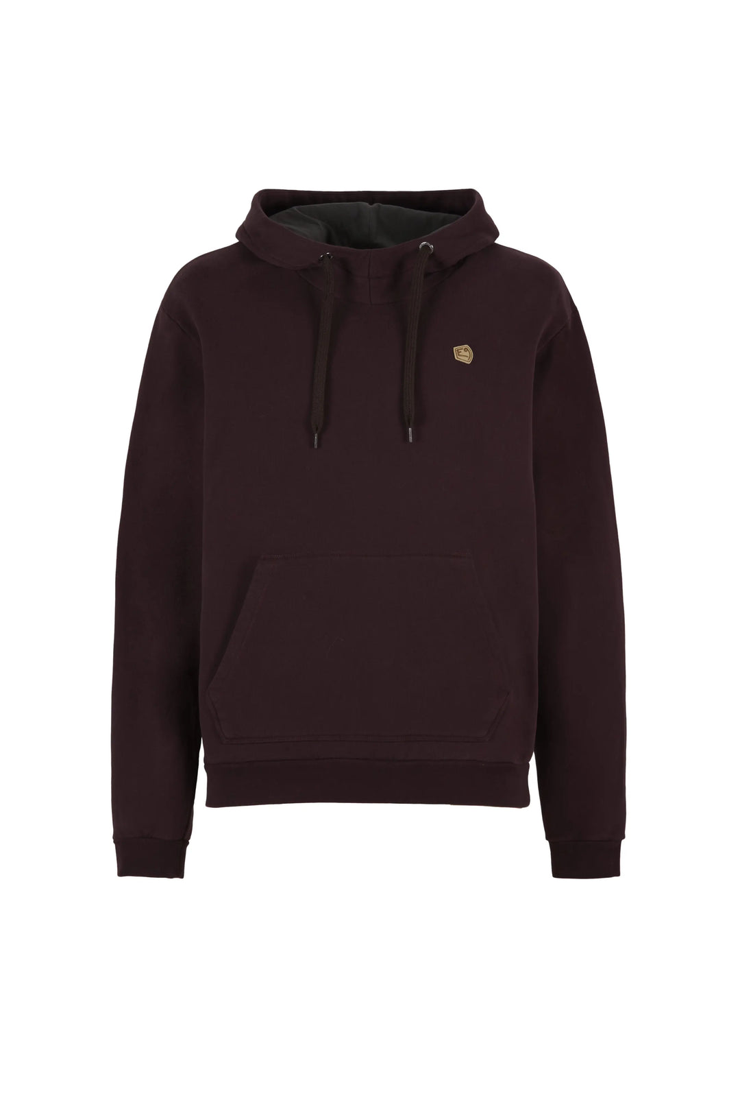 Brown hoodie with a small e9  logo on a white background